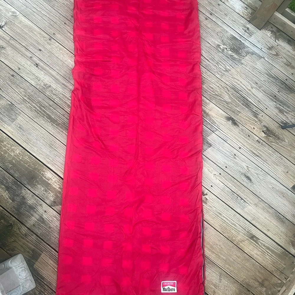 Vintage Marlboro Unlimited Sleeping Bag Camping Red Check Flannel Plaid Interior